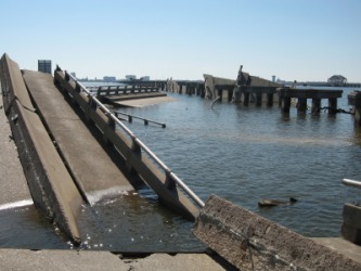 A bridge destroyed by a natural disaster. A bridge destroyed by a natural disaster.