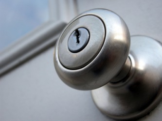 A silver doorknob. A silver doorknob.