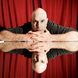 Seeing double; a man and his reflection. Seeing double; a man and his reflection.