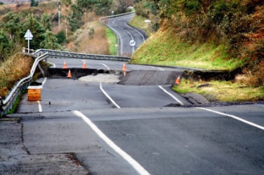 A road broken by an earthquake. A road broken by an earthquake.
