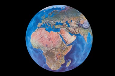 A globe showing the Eastern Hemisphere. A globe showing the Eastern Hemisphere.