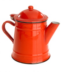 An enamel teapot. An enamel teapot.