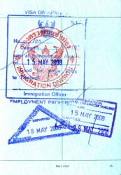 Immigration endorsements on a passport. Immigration endorsements on a passport.