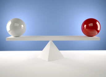 Two spheres of equal weight. Two spheres of equal weight.