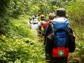 A group of people on a hiking expedition. A group of people on a hiking expedition.