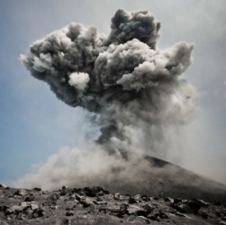 A volcano explodes. A volcano explodes.