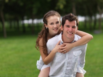 A woman with her fiance. A woman with her fiance.