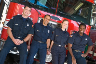 Members of a fire department. Members of a fire department.