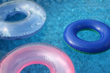 Three floating innertubes. Three floating innertubes.