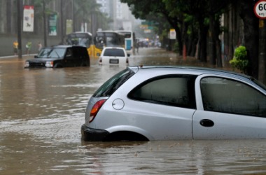 A car submerged in the flood. A car submerged in the flood.