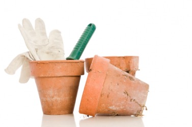 Flowerpots with gardening gloves. Flowerpots with gardening gloves.