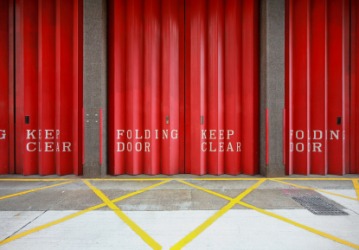 Red folding doors. Red folding doors.