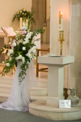 A baptismal font. A baptismal font.