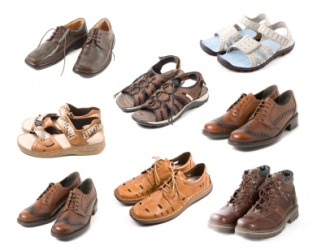 A variety of different footwear. A variety of different footwear.