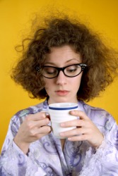 A woman with frizzy hair. A woman with frizzy hair.