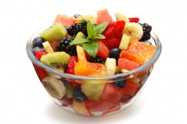 A bowl of fruit cocktail. A bowl of fruit cocktail.