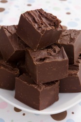 A plate of chocolate fudge candy. A plate of chocolate fudge candy.