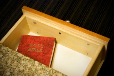 A Bible placed in a hotel by the Gideons International. A Bible placed in a hotel by the Gideons International.