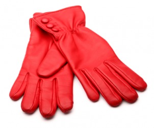 A pair of red gloves. A pair of red gloves.