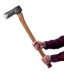 A man holding an ax. A man holding an ax.