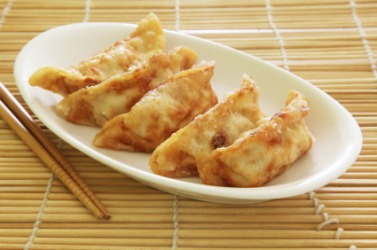 A plate of gyoza. A plate of gyoza.