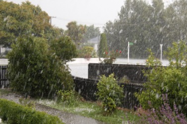 A hailstorm in progress. A hailstorm in progress.