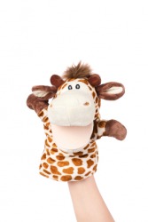 A giraffe hand puppet. A giraffe hand puppet.