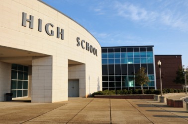The entrance to a modern high school building. The entrance to a modern high school building.