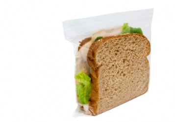 A sandwich stored in a baggie. A sandwich stored in a baggie.