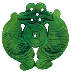 A pair of fishes carved from jade. A pair of fishes carved from jade.