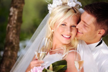 A brides face shows joy on her wedding day. A brides face shows joy on her wedding day.