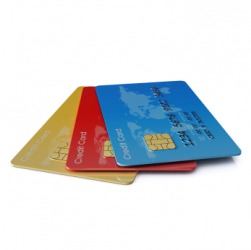 A stack of bank cards. A stack of bank cards.