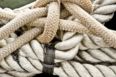 A pile of knotted ropes. A pile of knotted ropes.