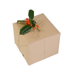 A package wrapped in kraft paper. A package wrapped in kraft paper.