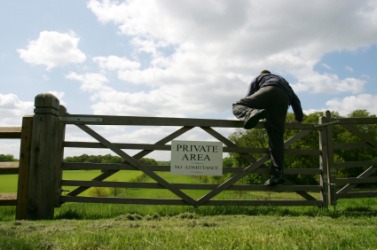 This man is trespassing. This man is trespassing.