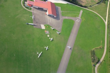 An aerial view of a landing field. An aerial view of a landing field.