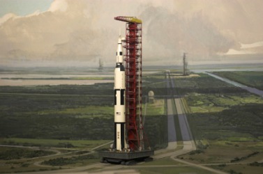 A rocket sits on a launch pad. A rocket sits on a launch pad.