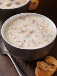 A bowl of New England clam chowder. A bowl of New England clam chowder.