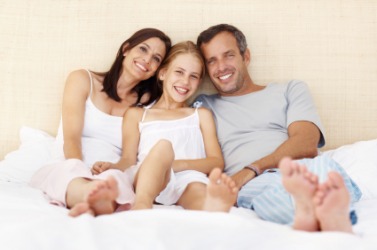 A family in their nightclothes. A family in their nightclothes.