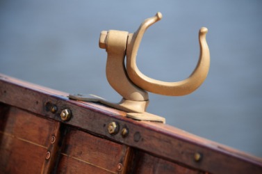 An oarlock on a wooden boat. An oarlock on a wooden boat.
