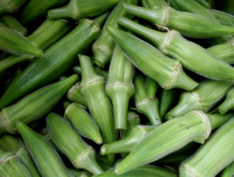 A pile of fresh okra. A pile of fresh okra.