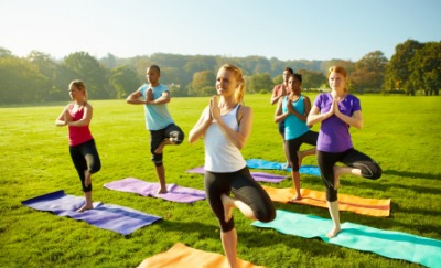 Open air yoga class. Open air yoga class.