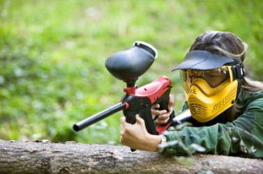 A paintball player. A paintball player.