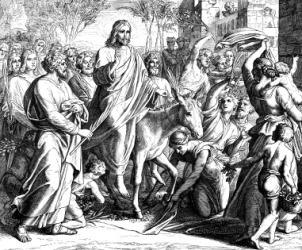 An engraving depicting Palm Sunday. An engraving depicting Palm Sunday.
