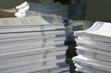 Stacks of pamphlets. Stacks of pamphlets.