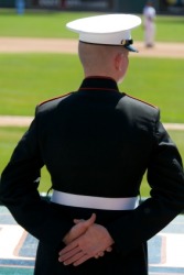 A Marine standing at parade rest. A Marine standing at parade rest.