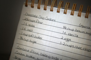 A recipe for chocolate chip cookies. A recipe for chocolate chip cookies.