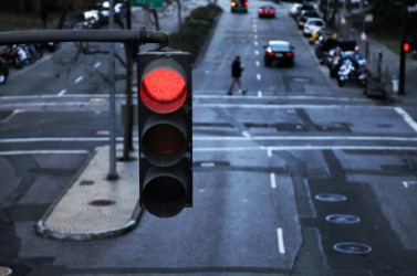 The red light of a traffice signal. The red light of a traffice signal.