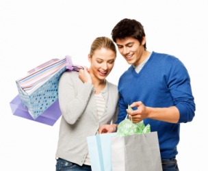 Shoppers admire what they have just bought. Shoppers admire what they have just bought.