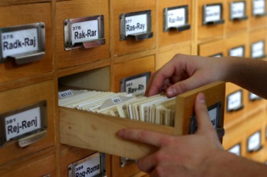A card catalog in a library. A card catalog in a library.